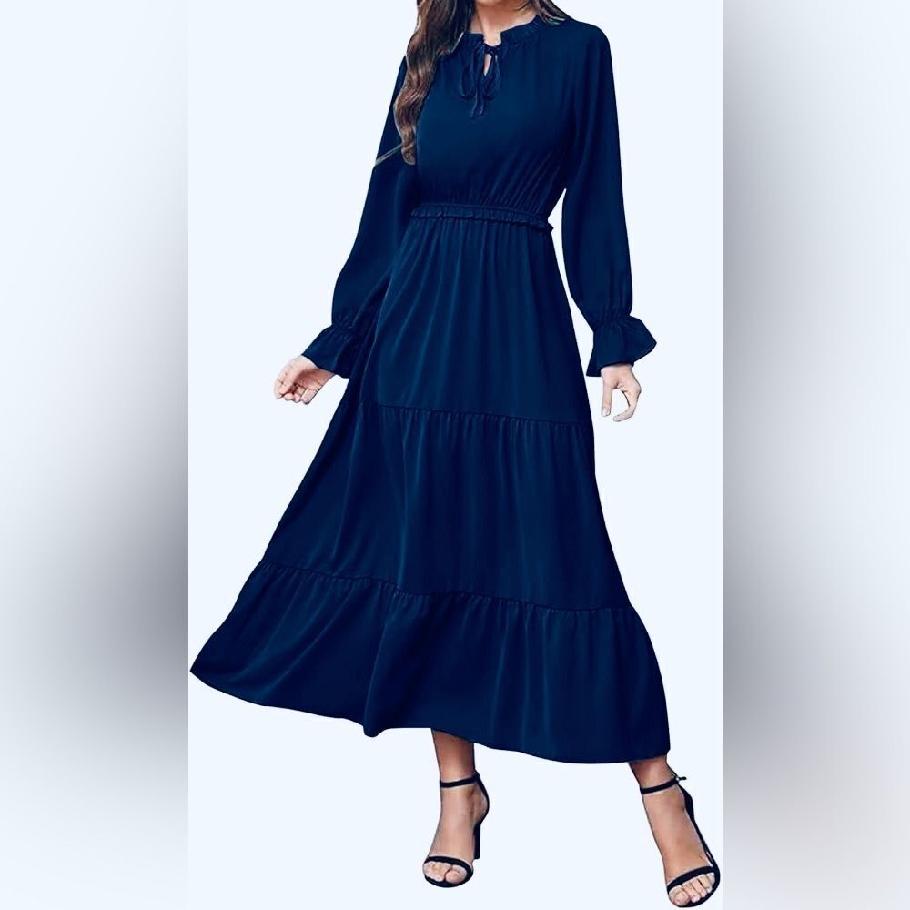 Kirundo Elegant Navy Blue Tiered Maxi Dress Xl